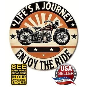 Vintage V-Twin Indian Motorcycle Tin Sign • "Life’s A Journey" "Enjoy The Ride"